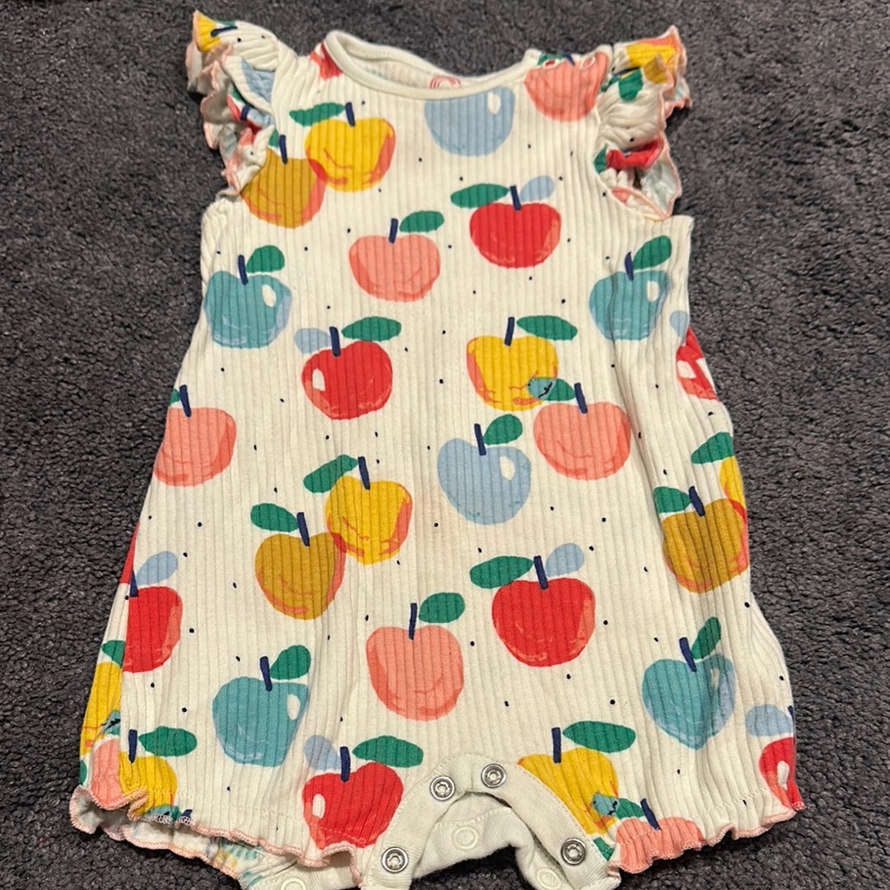 Next Baby Colorful Apple Print Baby Romper with Ruffle Tank Sleeves 3-6M